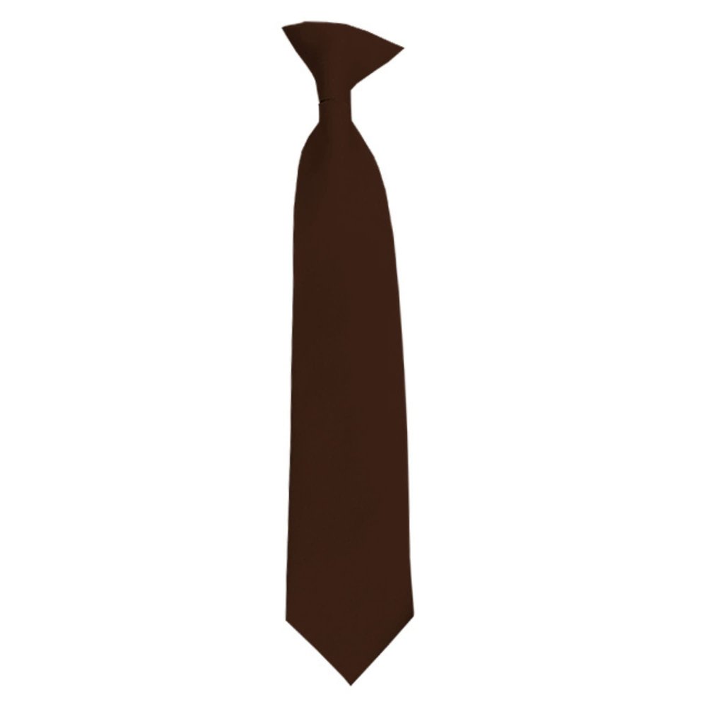 Romario Manzini Solid Color Boy's 14" Clip On Tie Age 7 to 10 Years Old (Brown)