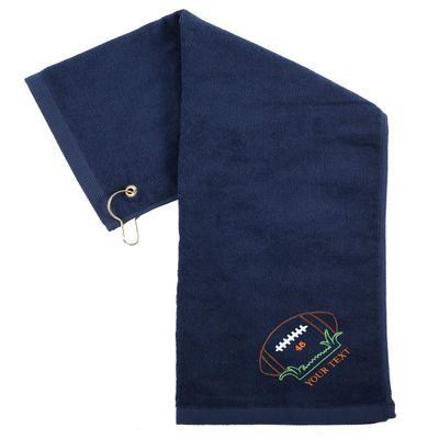 Mato & Hash Custom Embroidered Football Towels, Wholesale Football Cooling Towels - Ball on Grass - 10PK Navy CE6900Football S2