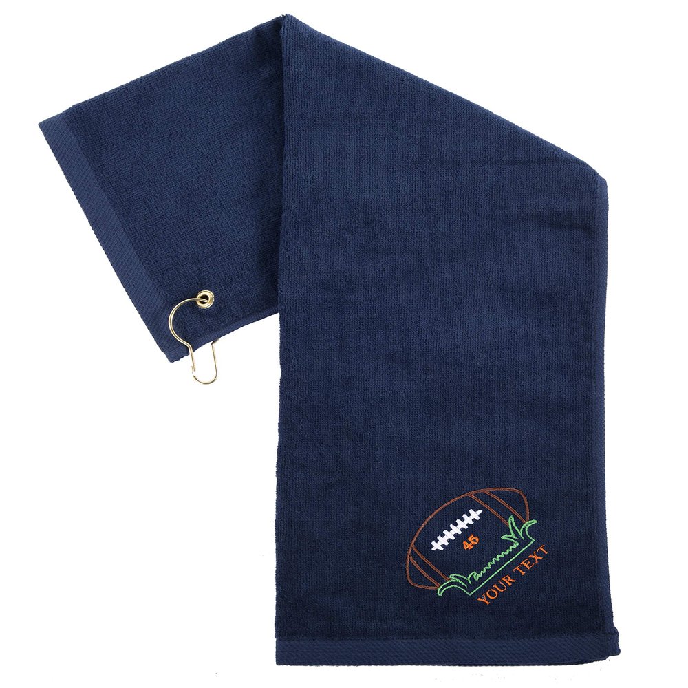 Mato & Hash Custom Embroidered Football Towels, Wholesale Football Cooling Towels - Ball on Grass - 10PK Navy CE6900Football S2