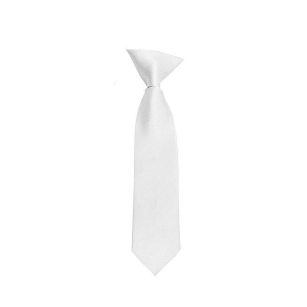 Romario Manzini Solid Color Boy's 11" Clip On Tie Age 3 to 6 Years Old (White)