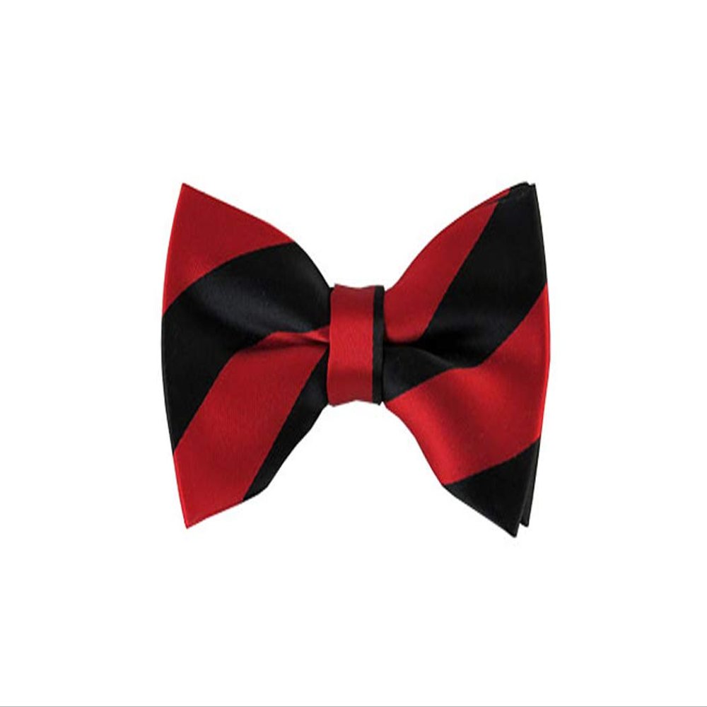 Romario Manzini collegiate Stripe Pre-Tied Bow Tie (Black and Red)