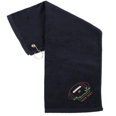 Mato & Hash Custom Embroidered Football Towels, Wholesale Football Cooling Towels - Ball on Grass - 10PK Black CE6900Football S2
