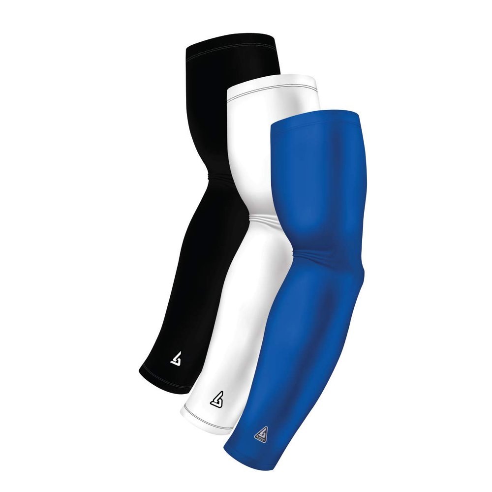 3 Compression Arm Sleeves for Women Men Youth Athletics - White Black Blue Sports Sleeve - Football Baseball Basketball Golf - UV Driving Sun Protection for Arms - Athletic Accessories