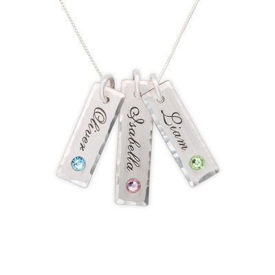 AJ's Collection Unity in Three with Crystal Birthstone Setting Personalized Charm Necklace. Customized Pendants with Names of Your Choice. Choose Up to 3 Birthstones, and 925 Chain. Gifts for Her