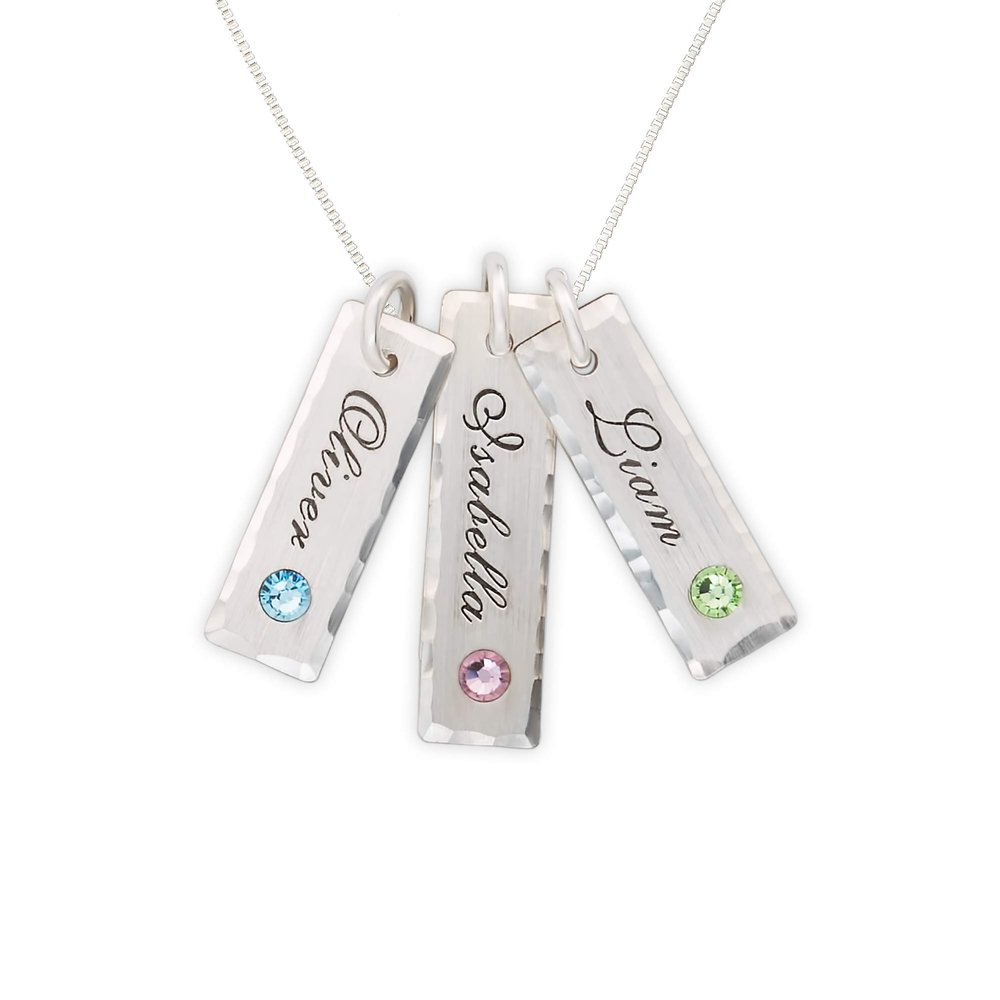 AJ's Collection Unity in Three with Crystal Birthstone Setting Personalized Charm Necklace. Customized Pendants with Names of Your Choice. Choose Up to 3 Birthstones, and 925 Chain. Gifts for Her