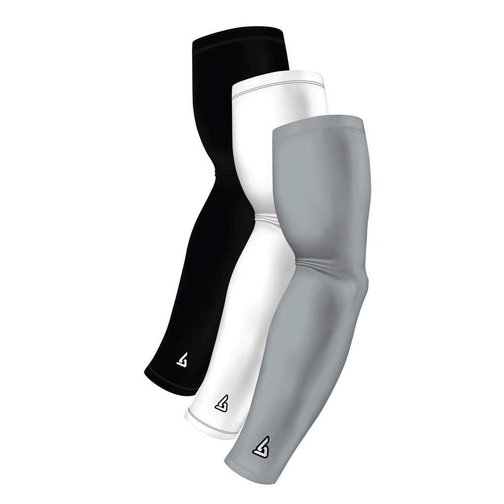 Compression Arm Sleeves for Men Women Youth Sports - Football Basketball Baseball Sleeve - UV Sun Protection - Tattoo Cover Up Protector - White Black Grey Pack - Bicep Forearm Elbow Sleves