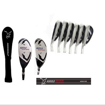 AGXGOLF Men's Left Hand XS Tour Senior Flex, Regular Length Irons Set w/ # 4 & 5 Hybrids + Wide Sole 6, 7, 8 & 9 Irons, Pitching Wedge + Bonus Sand Wedge; Built in The USA!