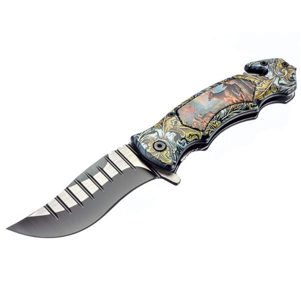 ASR Outdoor Clip Point Blade Pocket Knife 5 Inch Window Punch Military Men