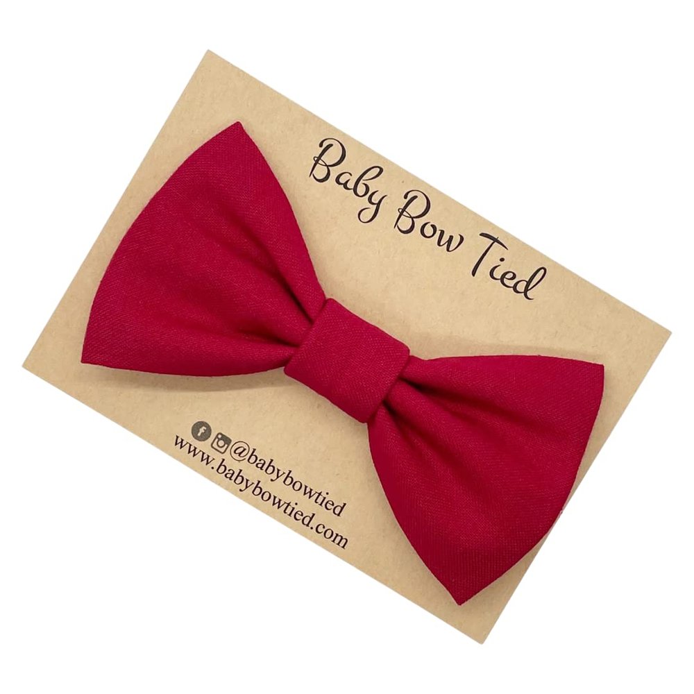 Handmade Pre-Tied Clip on Bow Tie for Baby to Young Boy (Small, Red)