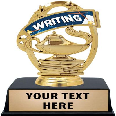Crown Awards Writing Trophies with Custom Engraving, 6" Personalized Writing Trophy On Black Base 10 Pack