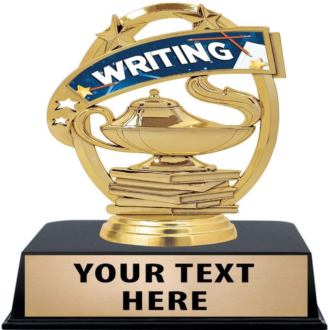 Crown Awards Writing Trophies with Custom Engraving, 6" Personalized Writing Trophy On Black Base 10 Pack