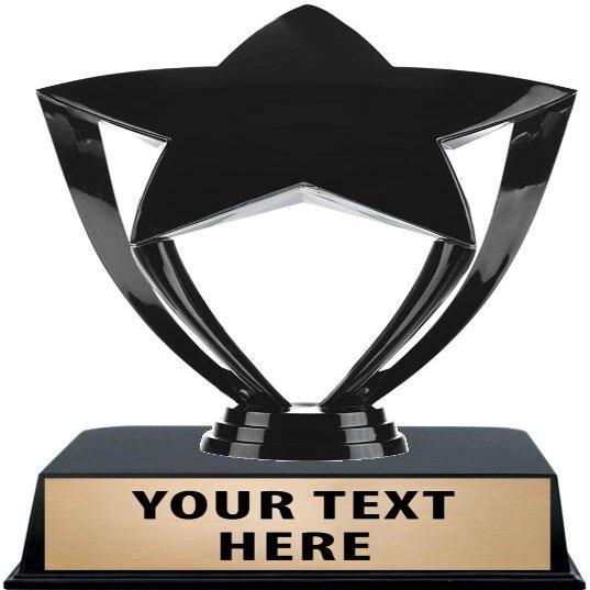 Crown Awards Black Star Trophies with Custom Engraving, 6" Personalized Black Star Trophy On Black Base 10 Pack