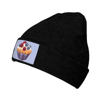 Blueberry Cupcake Beanie Hat for Men Women Winter Warm Knit Hats Ski Hat Skull Cap Black