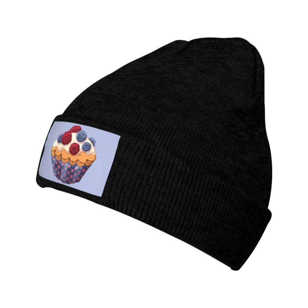 Blueberry Cupcake Beanie Hat for Men Women Winter Warm Knit Hats Ski Hat Skull Cap Black