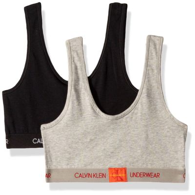 Calvin Klein Kids Girls' Modern Cotton Bralette 2-Pack, Heather Grey/Heather Blue/White, X-Large