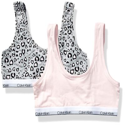 Calvin Klein Kids Girls' Modern Cotton Bralette 2-Pack, Ck Leo Heather/Crystal Pink, Medium