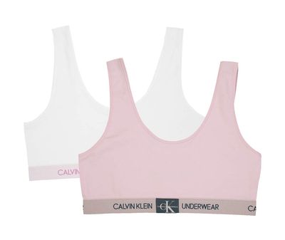 Calvin Klein Kids Girls' Modern Cotton Bralette 2-Pack, Classic White/Crystal Pink, Large