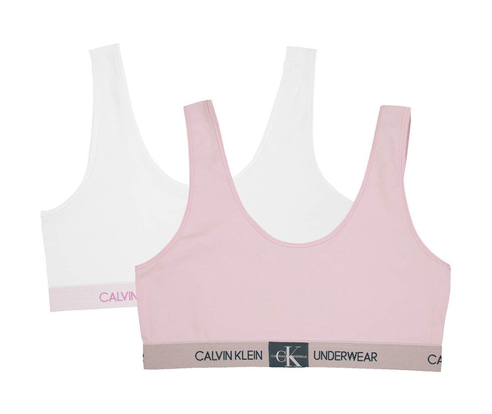Calvin Klein Kids Girls' Modern Cotton Bralette 2-Pack, Classic White/Crystal Pink, Large