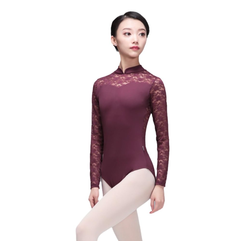 118141035 Long Sleeve Ballet Leotards Lace Professional Dance Leotards (M 165, Wine)