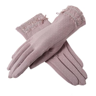 Summer Women Sunscreen Gloves Cotton Breathable Women Gloves Driving UV Gloves (Pale Mauve-dots)