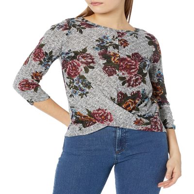 A. Byer Women's Twist Front Pullover Top, Multi Floral, S