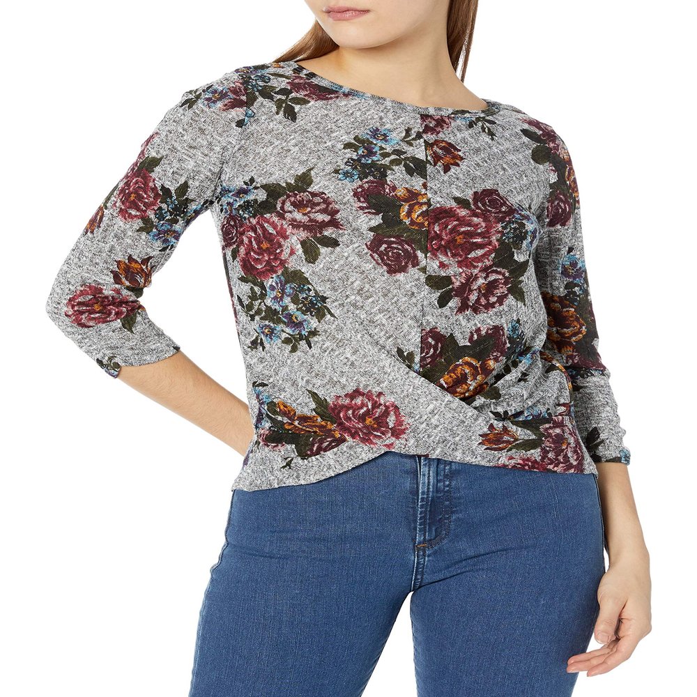 A. Byer Women's Twist Front Pullover Top, Multi Floral, S