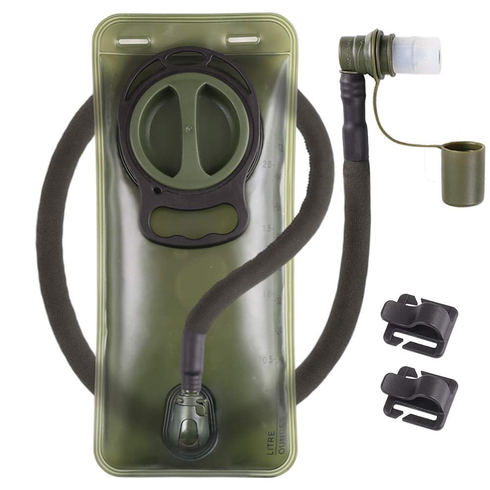 2L Hydration Bladder, Water Bladder for Hiking Backpack 2 Liter Military Green Water Storage Bag with Insulated Tube, Hydration Back Pack Replacement for Outdoor Camping Running Cycling