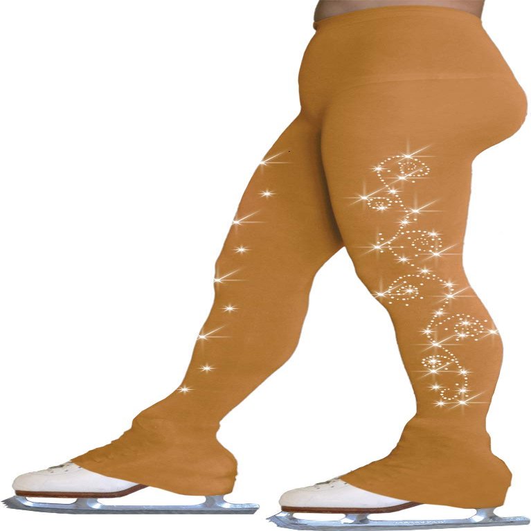 ChloeNoel Footless Ice Skating Tights 8896 2Swirls (New Tan, Size AL/AXL)