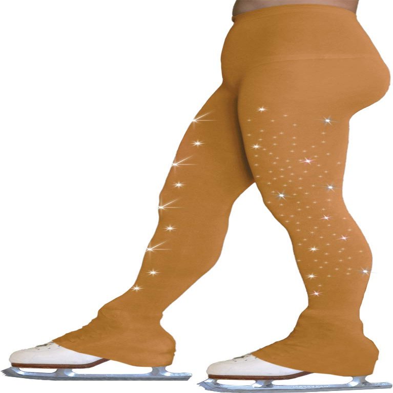 ChloeNoel Footless Ice Skating Tights 8896 w/Crys. on 2 Thighs (New Tan, Size AL/AXL)