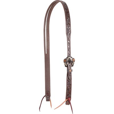 Cashel Company Chocolate Slip Ear Headstall with Guns and Roses Buckles