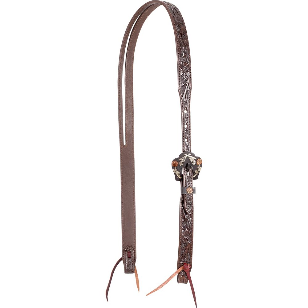 Cashel Company Chocolate Slip Ear Headstall with Guns and Roses Buckles