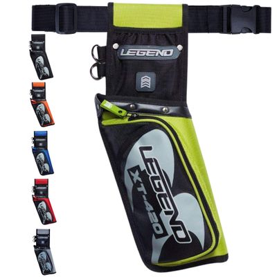 LEGEND XT420 Arrow Quiver - Quiver Arrow Holder, Archery Quiver with 3 Arrow Tube, Durable Nylon Hip Quivers with Multiple Pockets for Archery Accessories, Score Card & Tools - Left Handed, Green