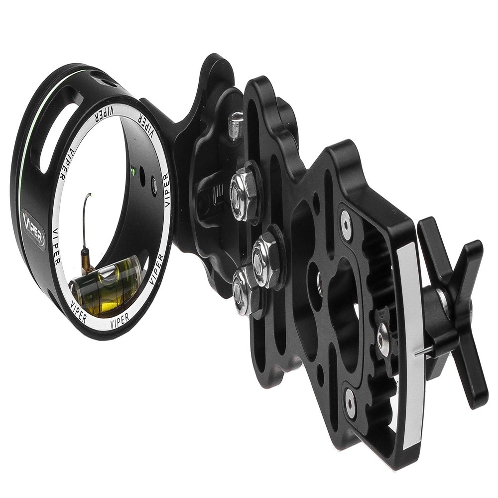 VIPER Archery Sidewinder Compound Bow Sight - Made in USA - Machined Aluminum - Bright Fiber-Optic Single Pin, Toolless Quickset Gear-Drive Elevation Adjustment, 0.010 Pin