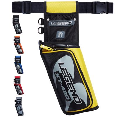 LEGEND XT420 Arrow Quiver - Quiver Arrow Holder, Archery Quiver with 3 Arrow Tube, Durable Nylon Hip Quivers with Multiple Pockets for Archery Accessories, Score Card & Tools - Left-Handed, Yellow