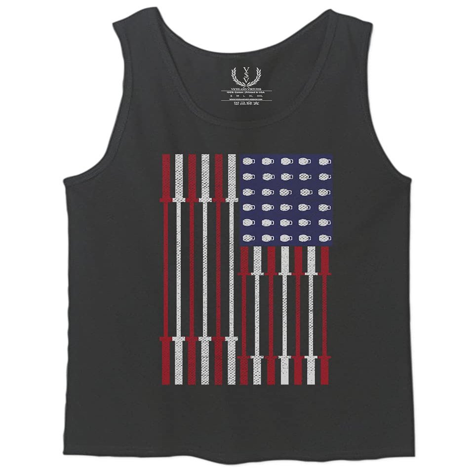 0141. Gym Workout Fitness Bars America Patriotic Flags Training Graphic Men's Tank Top (Charcoal, Small)