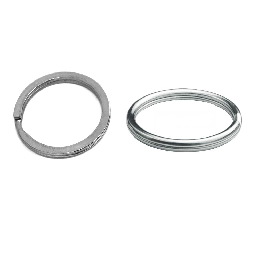 Auspichoice Marine Grade 316 Stainless Steel Key Ring Key Chain Heavy Duty Keychain Split Ring Connector for Scuba Gear BCD Attachment (30mmx5+Flat 25mmx5)