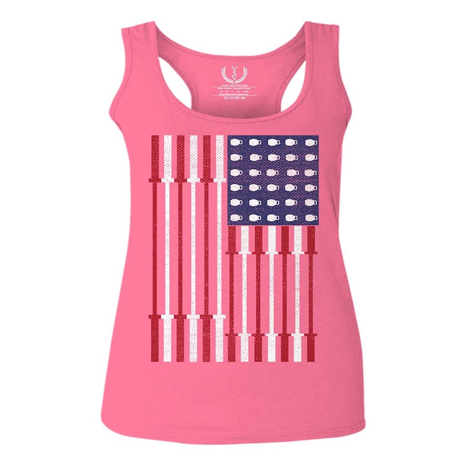 0141. Gym Workout Fitness Bars America Patriotic Flags Training Graphic Women's Tank Top Racerback (Pink Small)