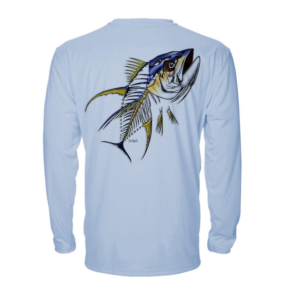Denali Performance Men's UPF 50+ ProtectUV Long Sleeve T-Shirt - Yellowfin Tuna Design by Marcos Augusto, Large Blue
