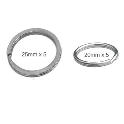 Auspichoice Marine Grade 316 Stainless Steel Key Ring Key Chain Heavy Duty Keychain Split Ring Connector for Scuba Gear BCD Attachment (20mmx5+Flat 25mmx5)