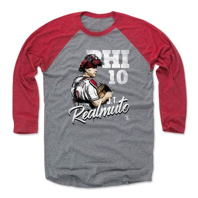 500 LEVEL J.T. Realmuto 3/4 Sleeve T-Shirt (Baseball Tee, Medium, Red/Heather Gray) - J.T. Realmuto Team W WHT
