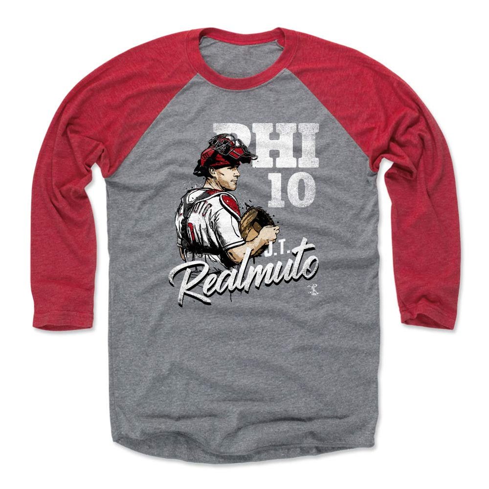 500 LEVEL J.T. Realmuto 3/4 Sleeve T-Shirt (Baseball Tee, Medium, Red/Heather Gray) - J.T. Realmuto Team W WHT