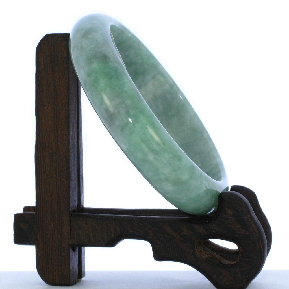 2.35"(59.7mm) China Certified Grade A Nature Hisui Jadeite Jade Light Green Women's Bangle Bracelets 9394