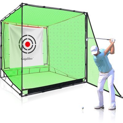 Gagalileo Golf Driving Cage Net: Heavy Duty 1 in Steel Frame - Noise Reduction Target for Backyard Garage Indoor Simulator - 7x7x7 FT High Density Hitting Swing Practice with Bottom