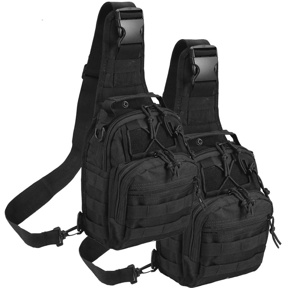 Novemkada Tactical Shoulder Bag,1000D Outdoor Military Molle Sling Backpack Sport Chest Pack Daypack Bags for Camping, Hiking, Trekking, Rover Sling (Black and Black)