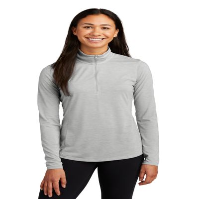 SPORT-TEK Women's PosiCharge Tri-Blend Wicking 1/4-Zip Pullover LST407, Light Grey Heather, Large