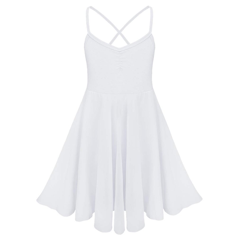 CHICTRY Kids Girls Camisole Ballet Dance Leotard Lyrical Dress with Ruffles Chiffon Skirts White 10-12 Years