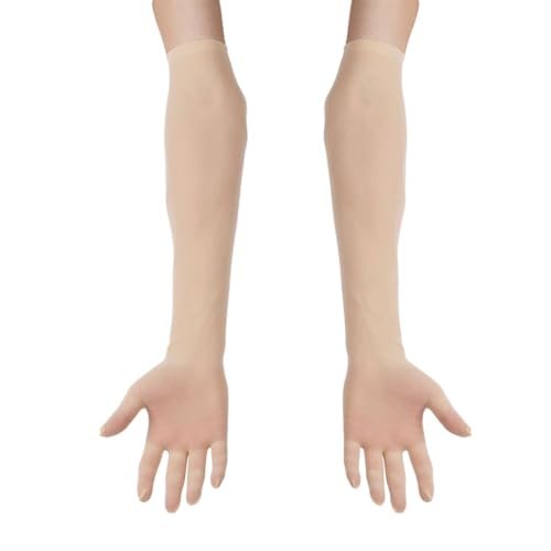 YEAHDOR Women's Ultra-thin Sheer Mesh Golves Transparent Full Finger Opera Evening Party Mittens Elbow Length Nude One Size
