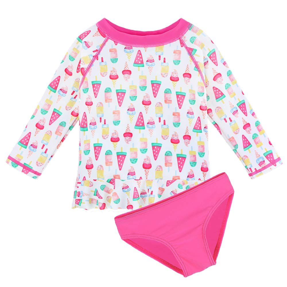 Toddler/Baby Girls Rash Guard Swimsuit Long Sleeve 2 Piece Swim Bottoms Set UPF 50+ 2-3T