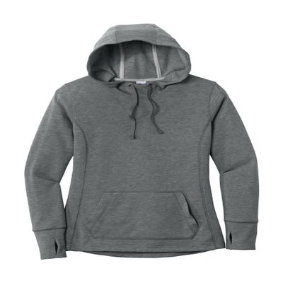 SPORT-TEK Women's PosiCharge Tri-Blend Wicking Fleece Hooded Pullover, Dark Grey Heather, X-Large