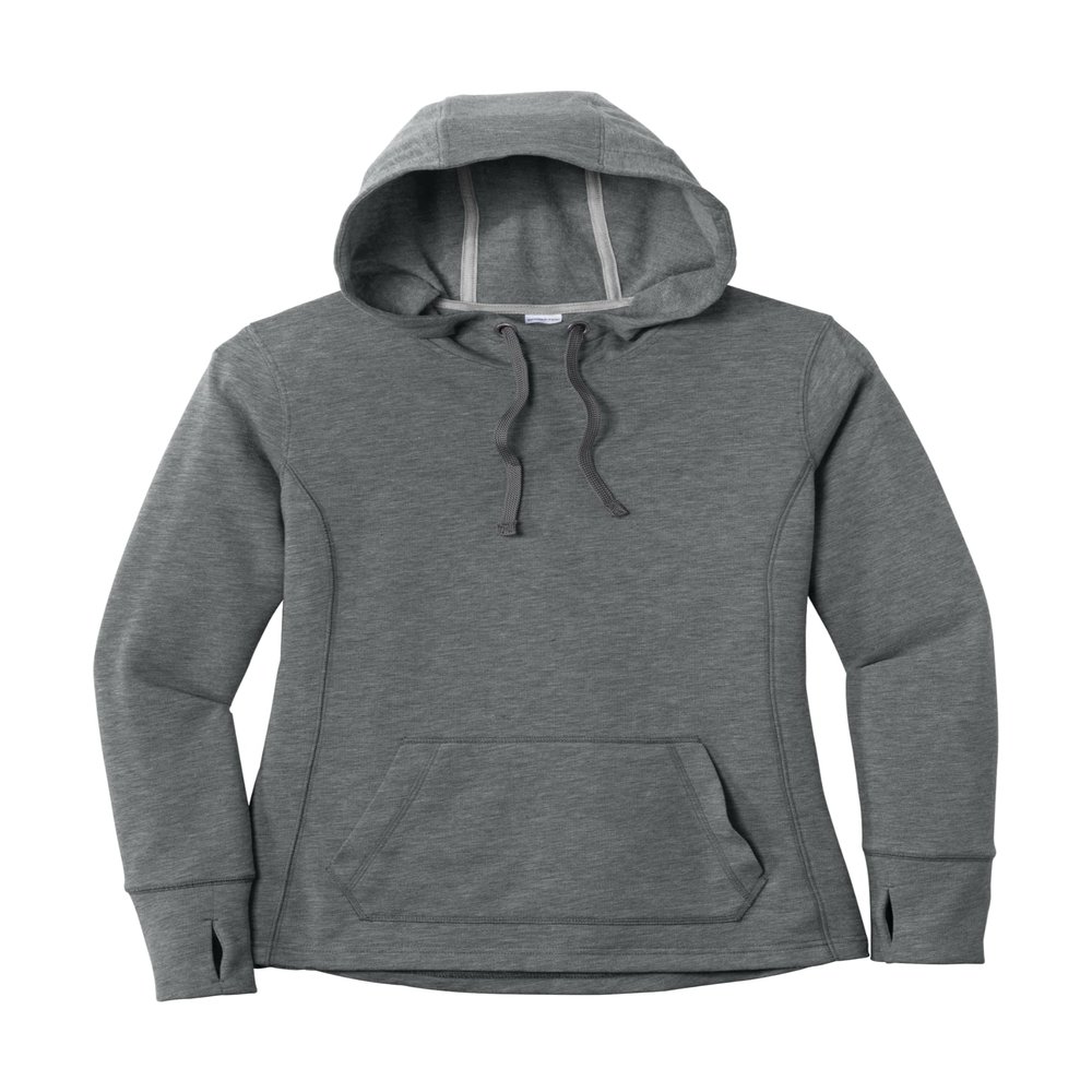 SPORT-TEK Women's PosiCharge Tri-Blend Wicking Fleece Hooded Pullover, Dark Grey Heather, X-Large